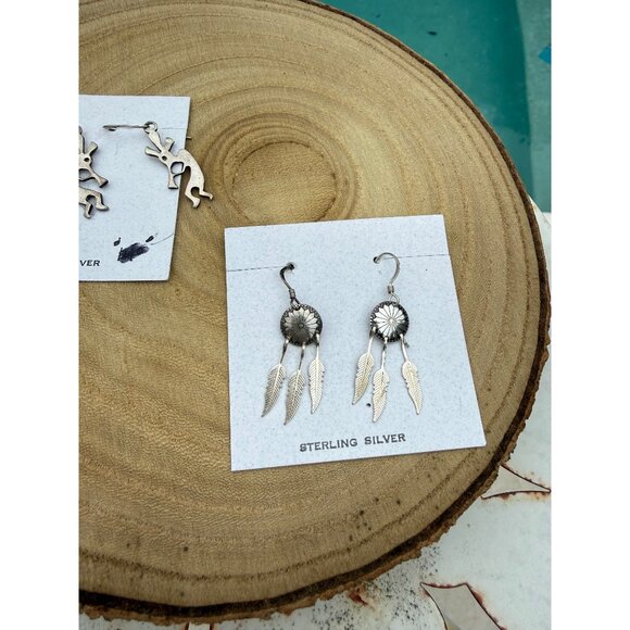 Lot of 2 Sterling Silver Artisan Western Statement Earrings Concho & Kokopelli - Picture 6 of 9